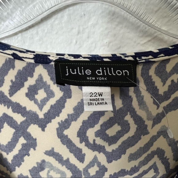 JULIE DILLON NEW YORK PLUS SIZE 22W WOMEN V-NECK BLUE CREAM POLYESTER DRESS NWT - Picture 10 of 10